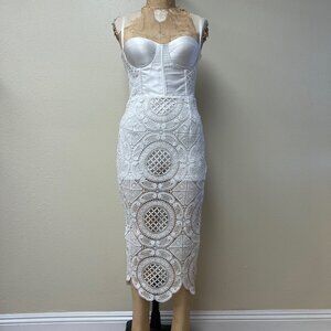 NWT Misha Collection Crochet White Satin Bustier Floral Dress Size Medium $398